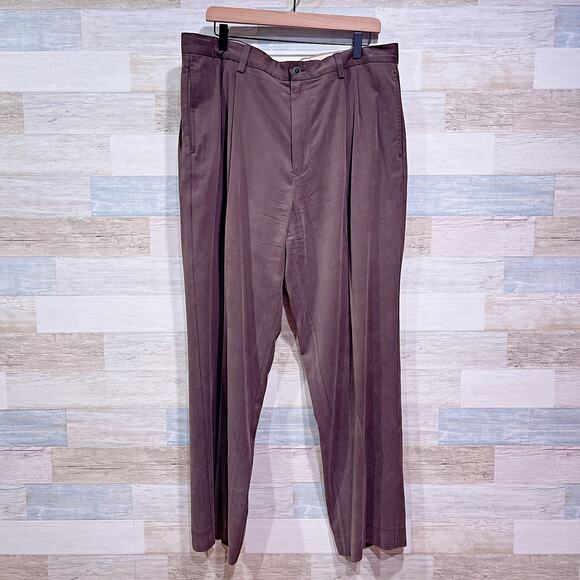 Tommy Bahama Silk Blend Pleated Front Pants Brown Relax Casual Beach Mens 36x32 - Picture 1 of 7